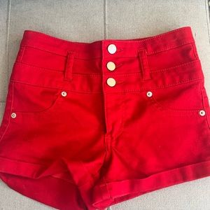 High waist red shorts